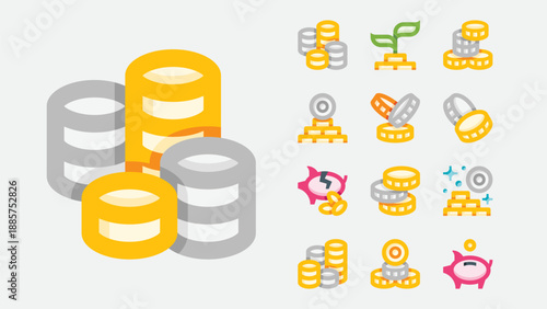 Money and finance currency icons set