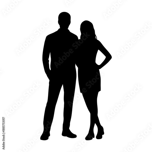 Man and woman standing together silhouette vector illustration. silhouette of a young couple