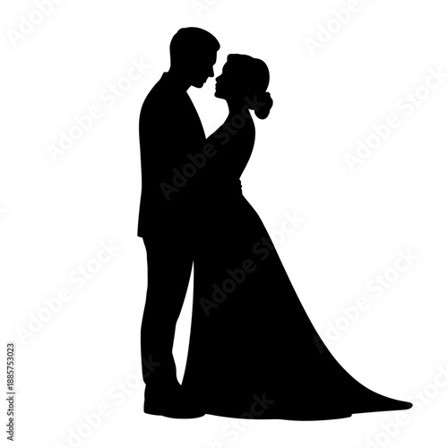 Romantic bride and groom silhouette wedding vector illustration. silhouette of bride and groom