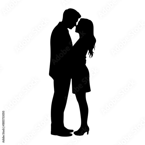 Romantic silhouette of couple embracing before a kiss
