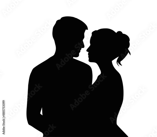 Couple silhouette embracing. Romantic vector illustration