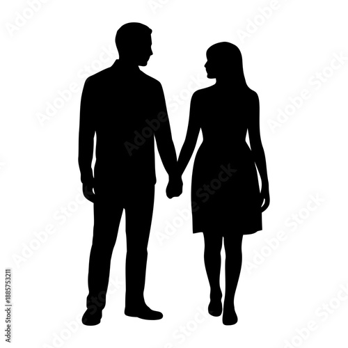 Man and woman silhouette holding hands. Relationship vector illustration. silhouette of a man and woman