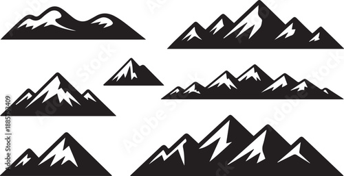 Collection of mountains silhouette vector illustration with white background.