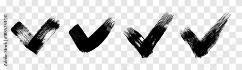 Set of black grunge brushstrokes in the shape of a check mark