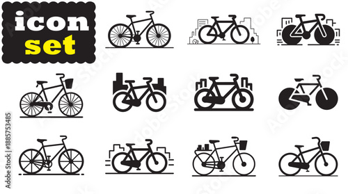 Bicycle City Icon Set, Editable Solid Vector Illustration