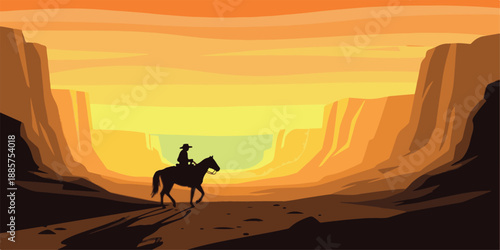 A silhouette of a wild camel caravan traveling across the Sahara desert sand dunes against a sunset sky vector illustration landscape