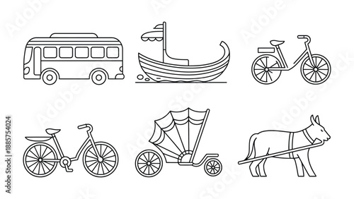 Vintage Transportation Vector Collection: A monochrome compilation of classic conveyances, offering a glimpse into the charm of bygone eras.