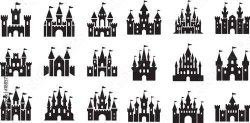 set of castle silhouette vector icon  illustration with white background.