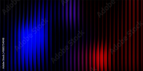 Vibrant fractal glass abstract background with vertical black bars over a smooth gradient of blue, purple, and red hues forming soft circular shapes that create depth, motion, and visual energy