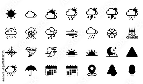 Colorful filled weather app icons vector set for mobile forecast interfaces