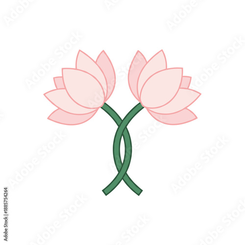 Elegant intertwined pink lotus flowers with green stems symbol of harmony purity and nature isolated on white background vector