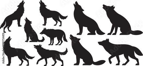 set of wolves silhouette vector icon illustration with white background.