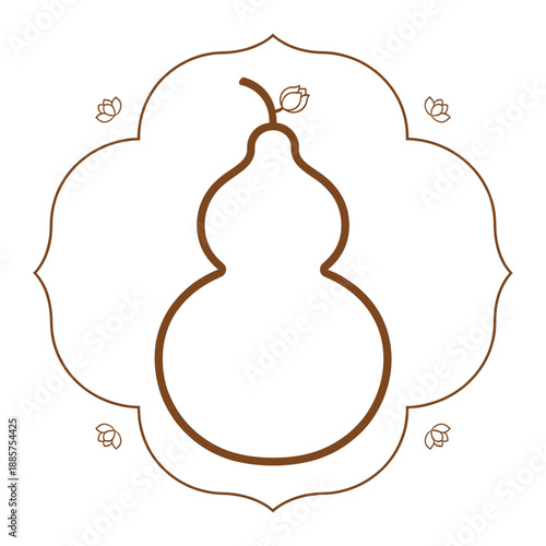 Traditional Chinese Gourd Calabash Symbol Vector Illustration Outline Style Isolated on White Background with Decorative Floral Pattern for Cultural Design and Feng Shui