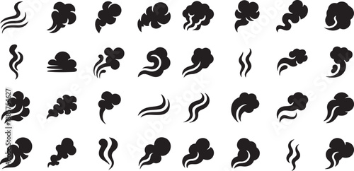 Smoke clouds vapour icons set silhouette vector illustration with white background.