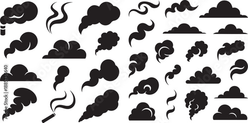 Smoke clouds vapour icons set silhouette vector illustration with white background.