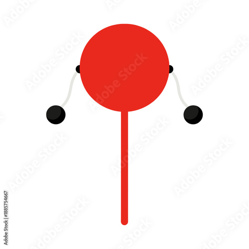 Red pellet drum rattle toy for children in traditional Chinese style, flat vector illustration of ancient folk musical toy for infants and kids.