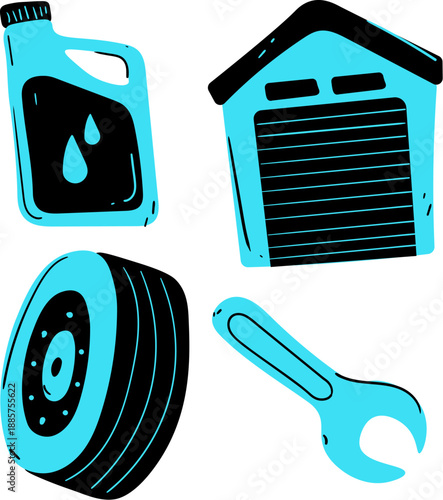 A blue and black set of car parts