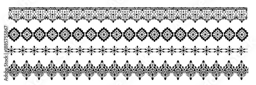 Black lace border illustration showing intricate floral and vine patterns arranged in repeating design suitable for decorative framing