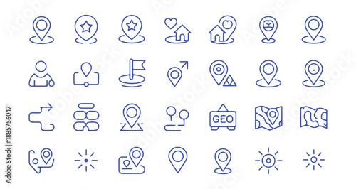 Blue Icons Set of People, Location, and Communication Symbols