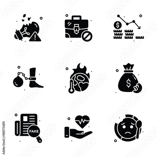 Visually appealing glyph icons pack of social issues in trendy style