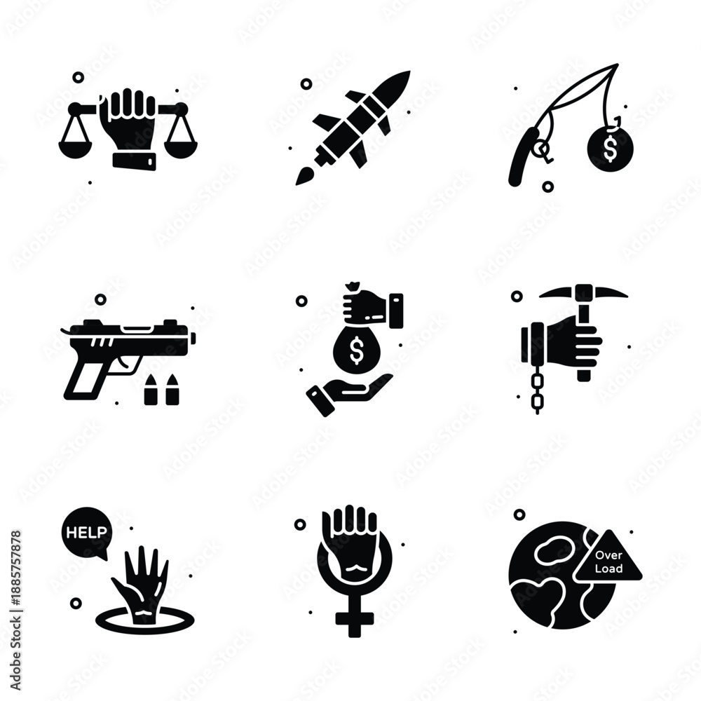 Fototapeta premium Easy to use glyph style icons set of social issues, premium vectors
