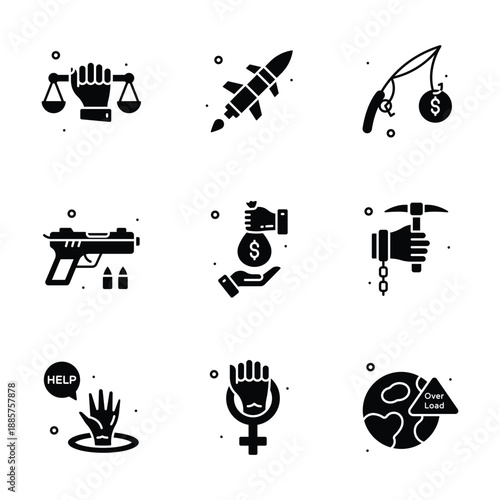 Easy to use glyph style icons set of social issues, premium vectors
