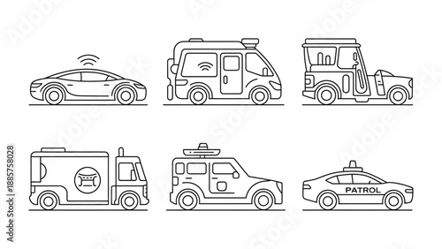 Fleet of Modern Transport Vehicles: An array of stylized modern transport vehicles, each meticulously drawn, showcases the evolution of transportation.