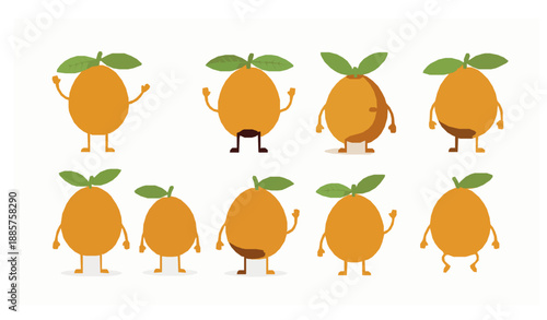 Cute cartoon loquat characters vector collection isolated on white