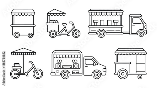 Mobile Food Carts and Trucks: A collection of various mobile food carts and trucks, offering a diverse array of culinary delights on wheels.