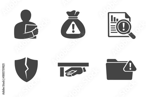 Business failure icon set showing poor communication and messaging breakdown. Monochrome vector icons for collaboration tools, HR platforms, and corporate dashboards.