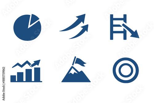 Monochromatic market decline icons illustrating reduced competitiveness and falling position. Clean flat vector symbols ideal for corporate analysis, presentations, and web interfaces.