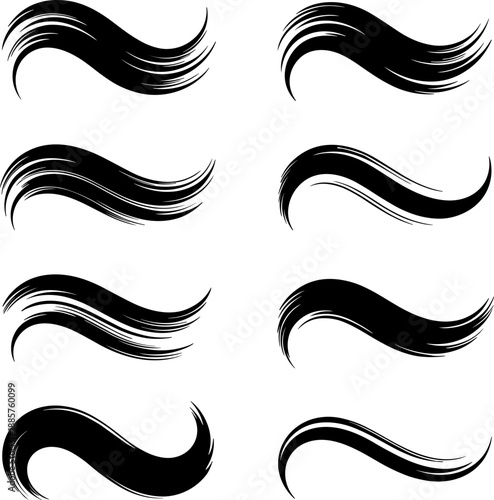 Dynamic Black Brush Stroke Vector Set: Abstract Flowing Wave and Swoosh Elements for Graphic Design, Logo Creation, Borders, and Motion Effects. Isolated Collection.