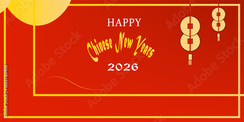 Happy Chinese New Year 2026 greeting card template. Chinese horse gold zodiac Translation Happy new year, Hourse . Simple design, web