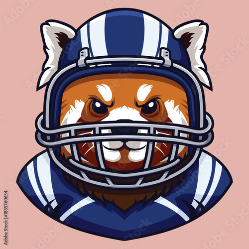 red panda wearing rugby helmet for sport mascot illustration