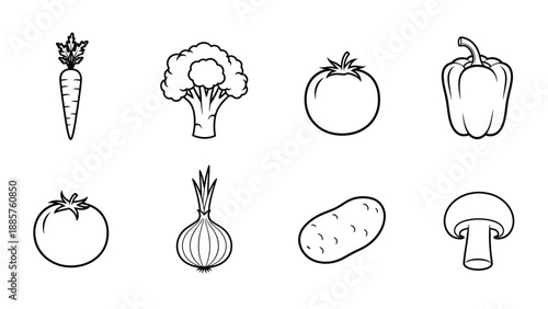 A collection of vegetable outlines in a simple black and white silhouette