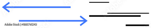 Information transfer, data communication, directionality, connectivity, flow, technology. Two blue arrows pointing opposite directions with black lines. Information transfer and data communication