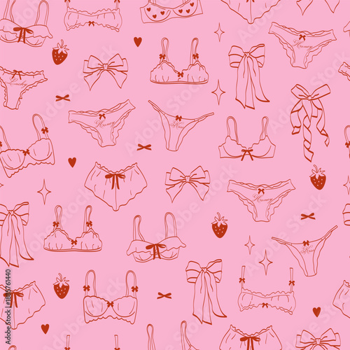 Sexy cute coquette lingerie underwear seamless pattern. Valentines day romantic background.