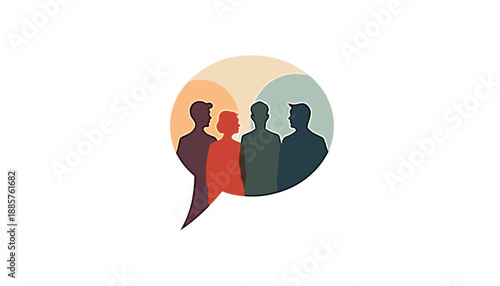 Four people in silhouette inside speech bubble illustration  