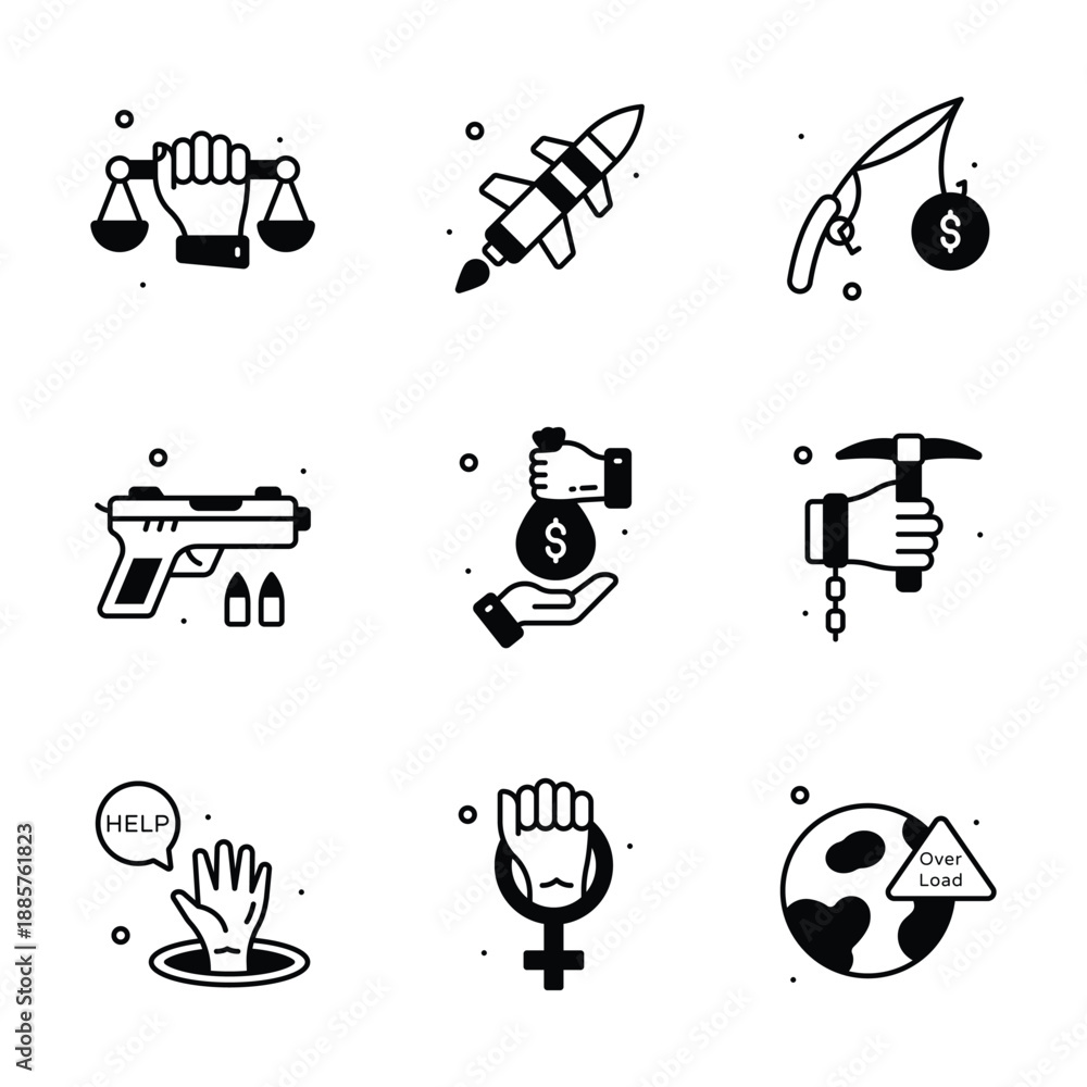 Fototapeta premium Easy to use glyph style icons set of social issues, premium vectors