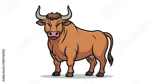 Majestic Bull in Illustration: A strong and sturdy bull, showcasing impressive horns and a commanding presence, stands tall against a plain backdrop, exuding power and confidence.