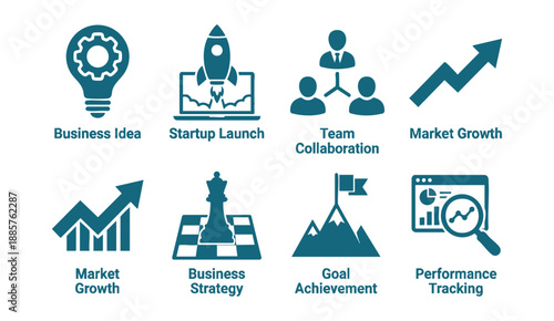 Business success icons set for professional presentations