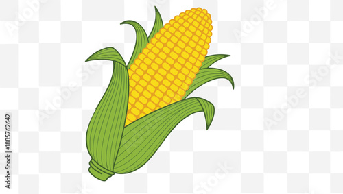 Corn with green husk partially peeled, yellow kernel vegetable icon, vector illustration, editable design, isolated agricultural food symbol