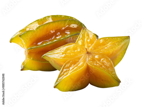 Vibrant Star Fruit Display: A close-up shot captures the juicy star fruit. The fruit appears invitingly fresh and ripe, presenting a visual treat Isolated Transparent Background, PNG