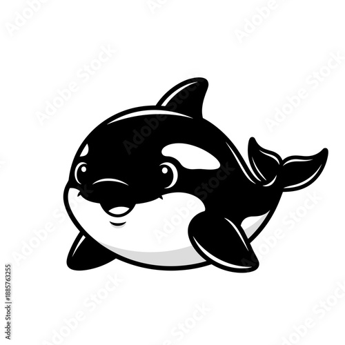 Happy Cartoon Orca Killer Whale Swimming in the Ocean