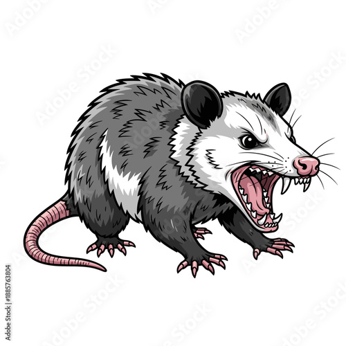 Angry Hissing Opossum Possum Animal Illustration