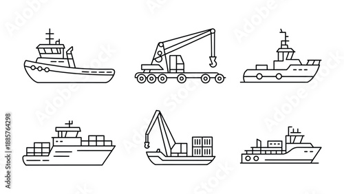 Naval Craft Collection: A meticulously curated illustration showcasing a collection of maritime vessels, each with unique designs, ready for the challenges of the sea and harbor