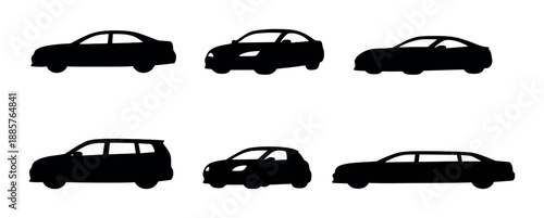 Silhouettes of various car models on dark background