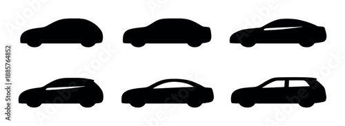 Silhouettes of different car models on dark background