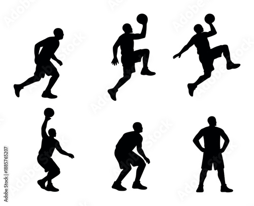 Silhouettes of people performing various dance poses in motion