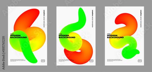 Set of Abstract Color Gradient Swirl Shapes Set. Vector Graphic with Wavy Lines. Colorful Fluid Wave Pattern. Squiggly Design Element.Wavy shape with Colorful gradient. Vector illustration.